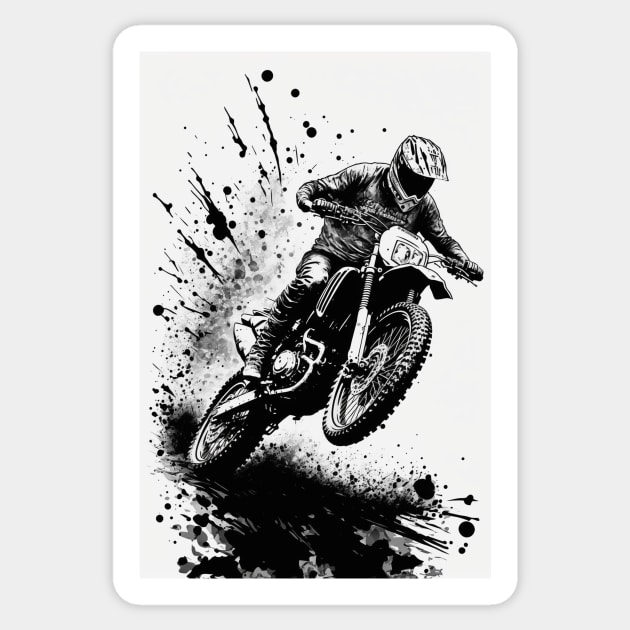 Dirt bike wheelie black splash-white background Sticker by KoolArtDistrict